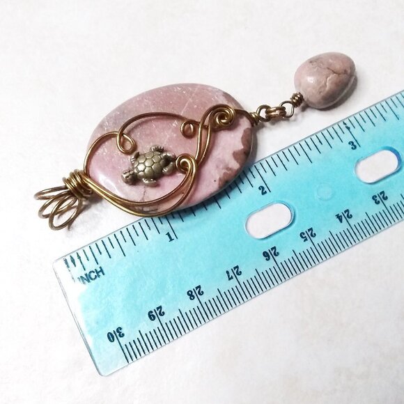 Uniquely Wire Wrapped Turtle + Rhodonite Stone Pendant - Statement Jewelry!!! - Picture 9 of 9